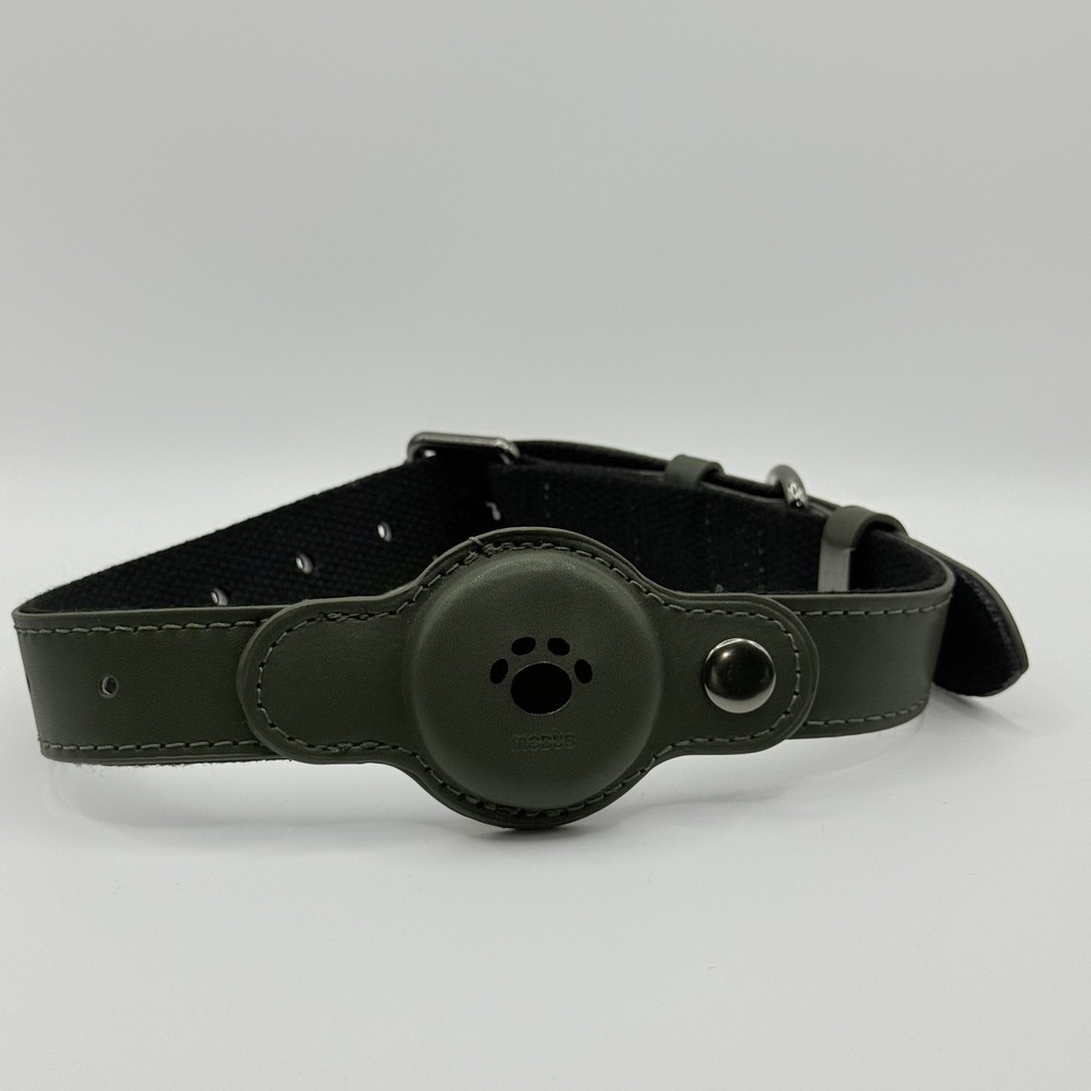 MODUS Adjustable Dog Collar with AirTag Holder Olive Green Size L 12.5-21